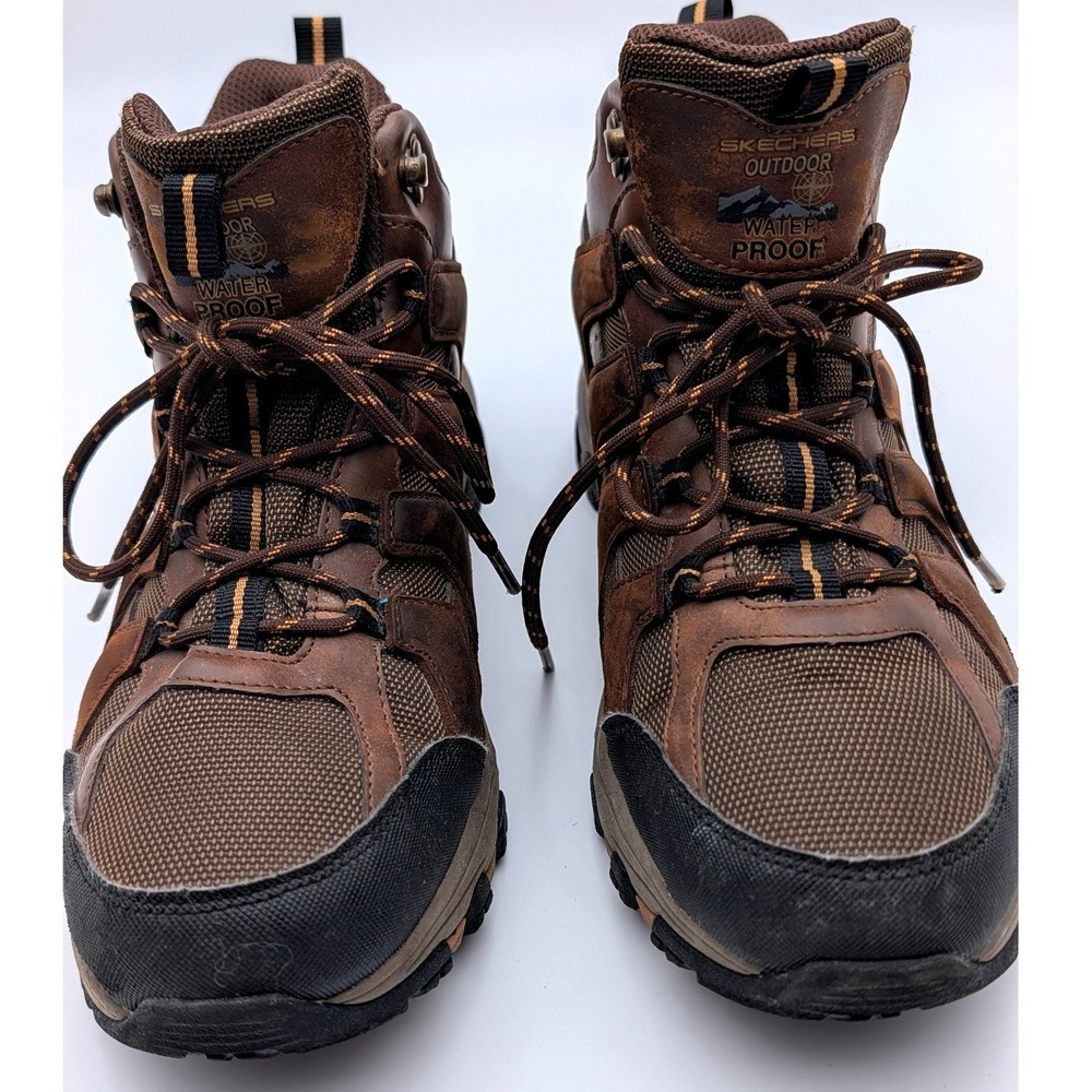 Skechers Outdoor Waterproof Hiking Boots Brown Leather Mens 8.5 SN 204076 CDB